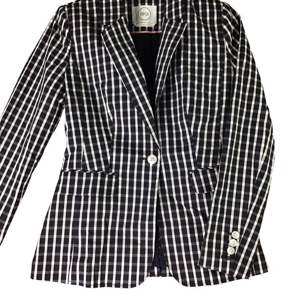 1901 Women’s Size 0 Black White Gingham Check Single Button Cotton Blazer - Picture 3 of 15